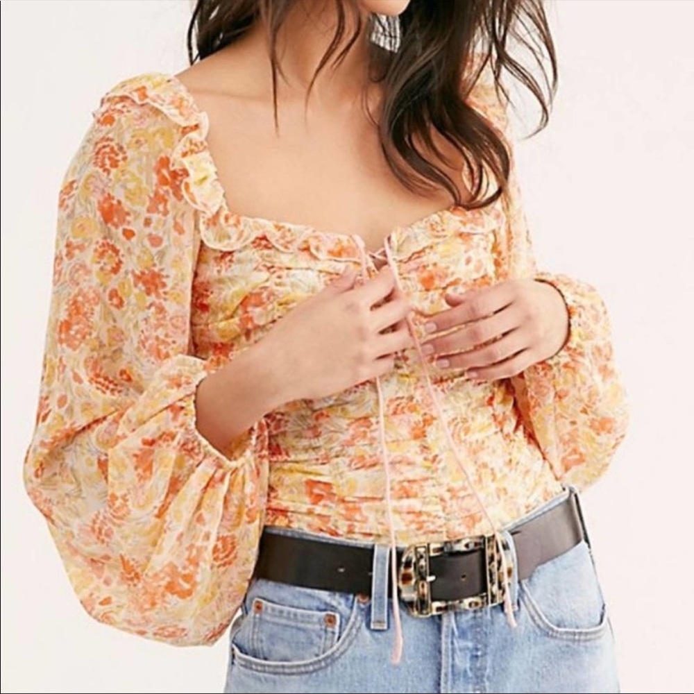 Free People floral long sleeve summer top with open back